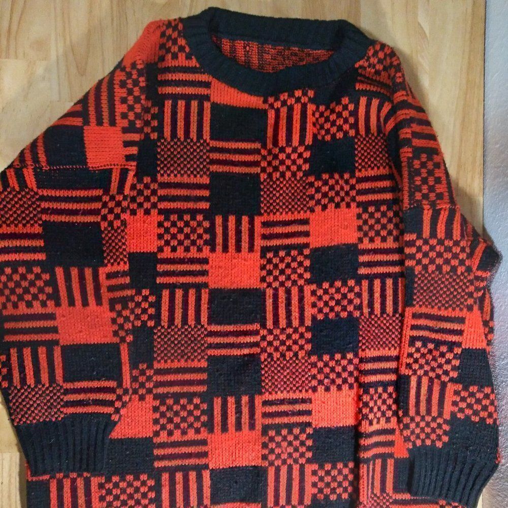 Vintage Geometric Checkers Pattern Knit Sweater